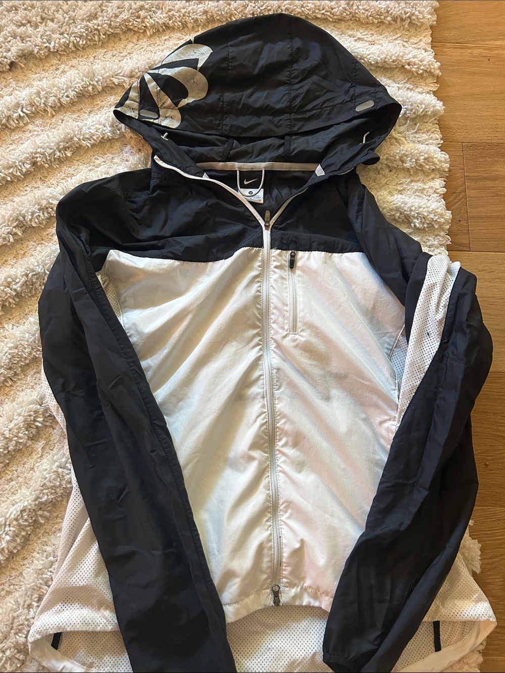 Nike Black and White Zip-Up Hooded Athletic Jacket